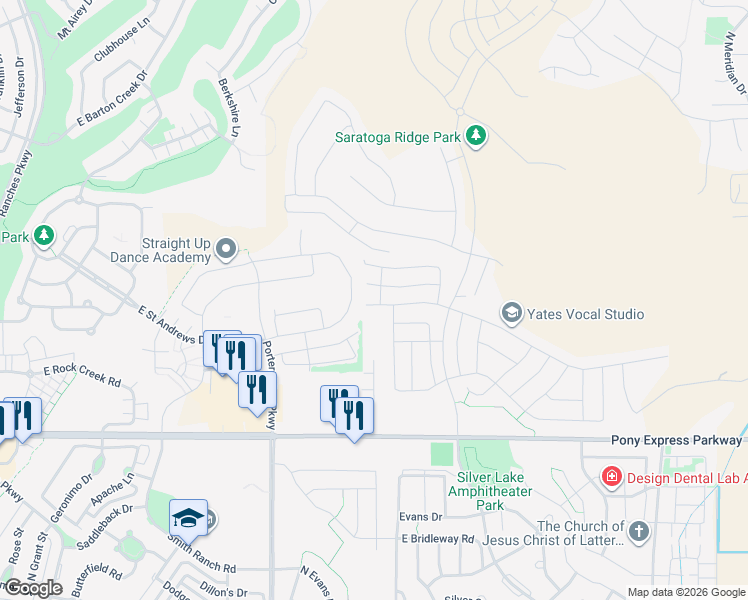 map of restaurants, bars, coffee shops, grocery stores, and more near 1834 West Newcastle Lane in Eagle Mountain