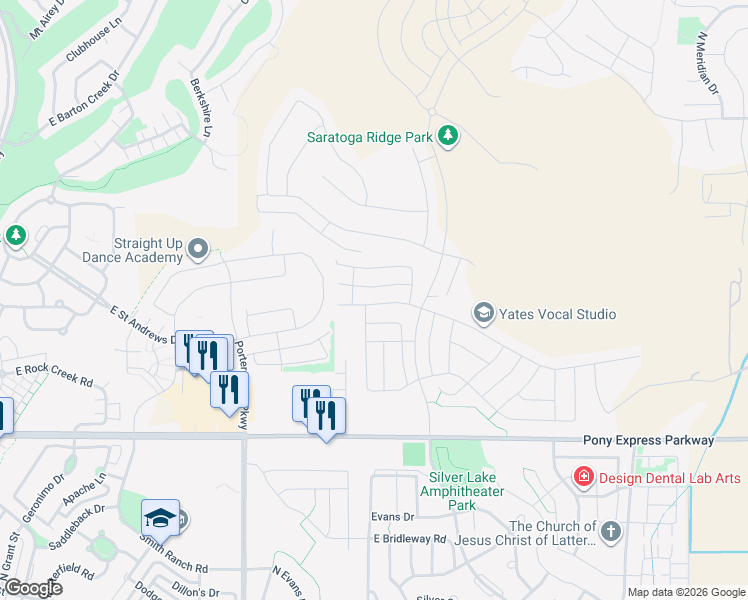 map of restaurants, bars, coffee shops, grocery stores, and more near 1776 West Newcastle Lane in Eagle Mountain