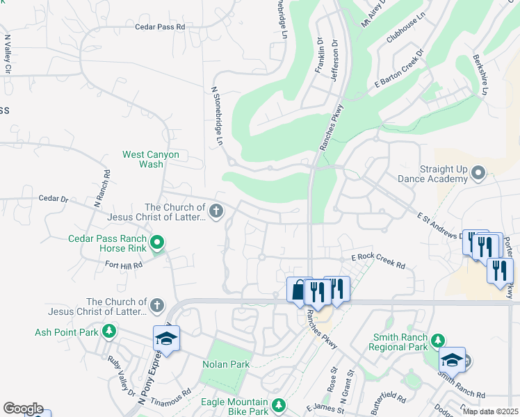 map of restaurants, bars, coffee shops, grocery stores, and more near East Kennekuk Lane in Eagle Mountain