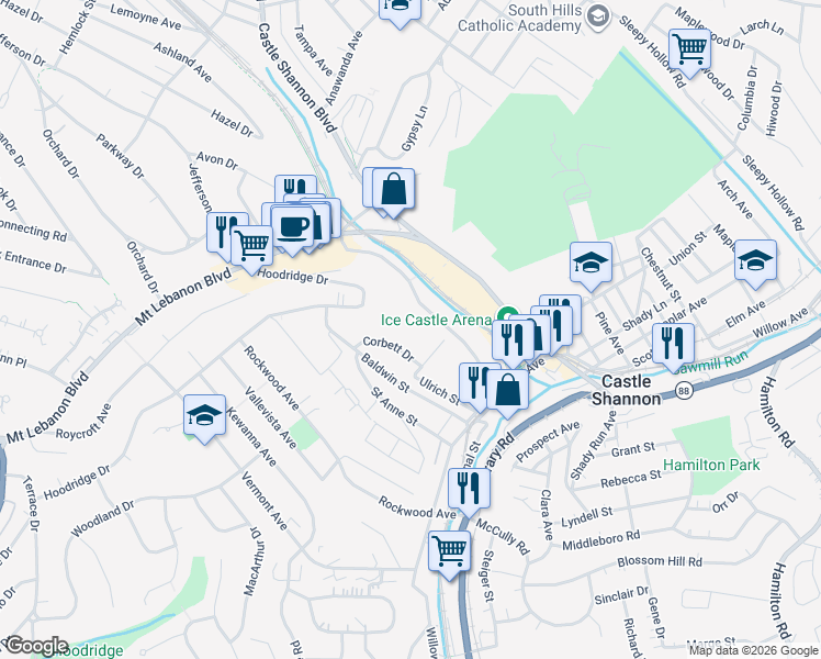 map of restaurants, bars, coffee shops, grocery stores, and more near 840 Bockstoce Avenue in Pittsburgh