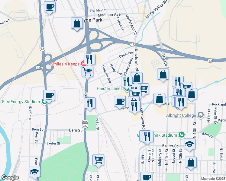 map of restaurants, bars, coffee shops, grocery stores, and more near 622 Alton Avenue in Reading