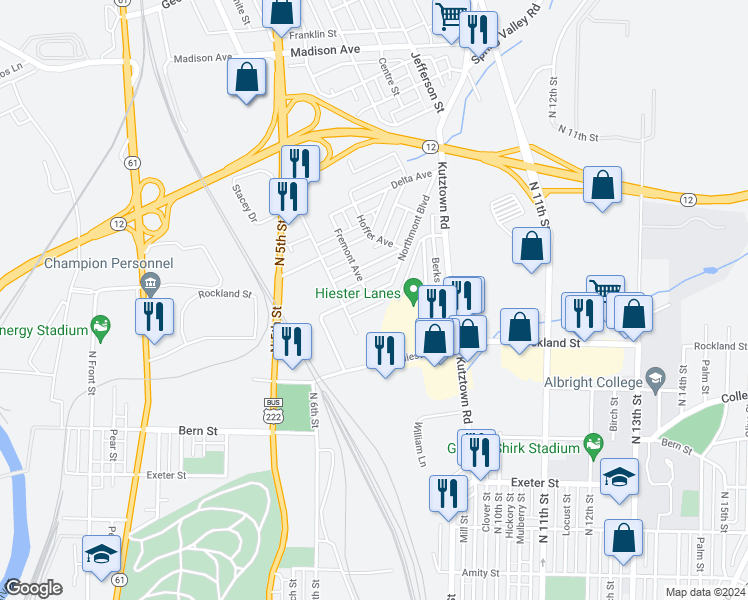 map of restaurants, bars, coffee shops, grocery stores, and more near 704 Alton Avenue in Reading