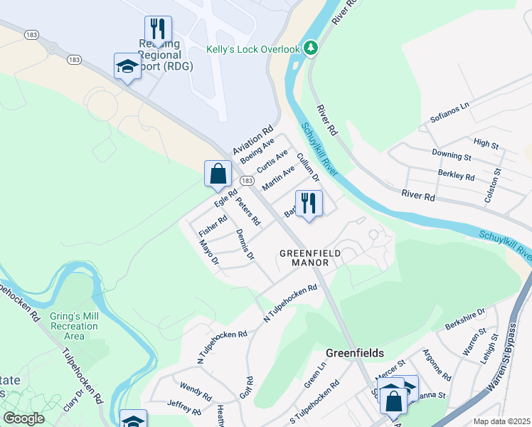 map of restaurants, bars, coffee shops, grocery stores, and more near 437 Morrison Road in Reading