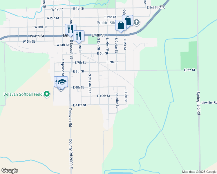 map of restaurants, bars, coffee shops, grocery stores, and more near 500 East 9th Street in Delavan