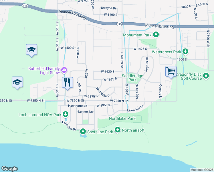 map of restaurants, bars, coffee shops, grocery stores, and more near 616 West 1825 South in Lehi