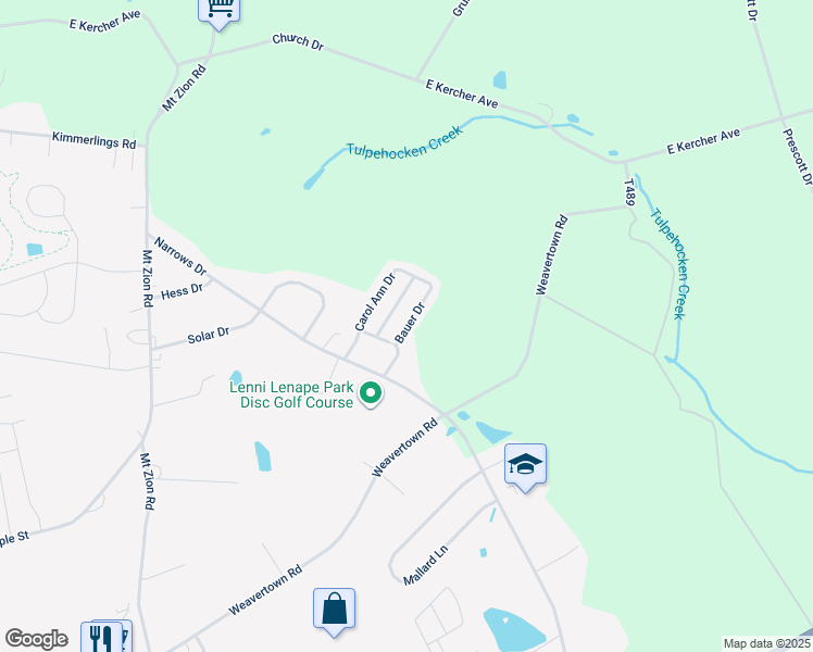 map of restaurants, bars, coffee shops, grocery stores, and more near 76 Bauer Drive in Lebanon
