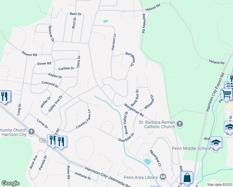 map of restaurants, bars, coffee shops, grocery stores, and more near 141 Cool Springs Lane in Harrison City