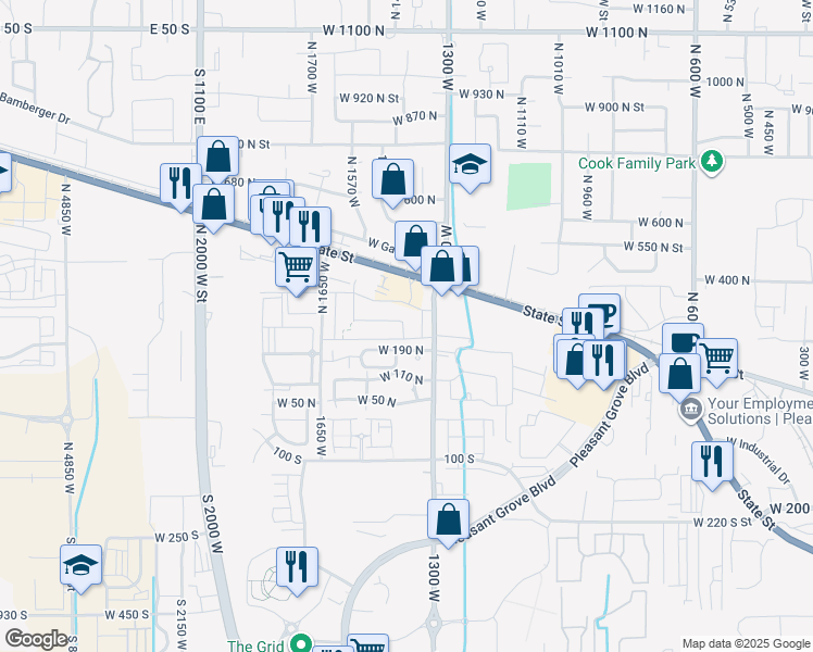 map of restaurants, bars, coffee shops, grocery stores, and more near 240 North 1400 West in Pleasant Grove