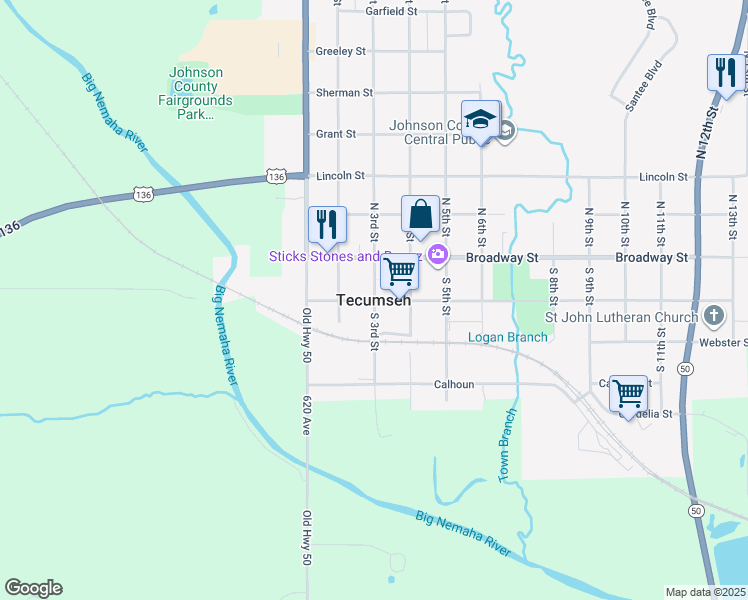 map of restaurants, bars, coffee shops, grocery stores, and more near in Tecumseh