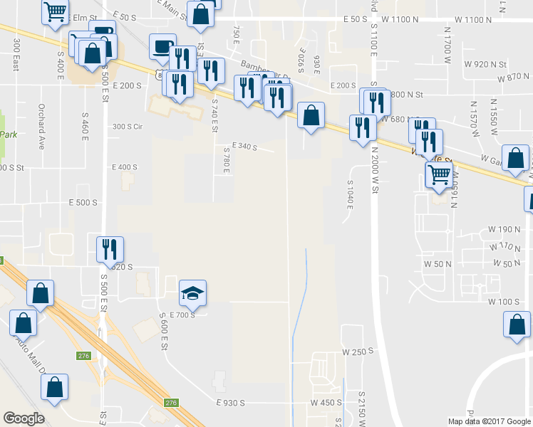 map of restaurants, bars, coffee shops, grocery stores, and more near 502 South 860 East in American Fork