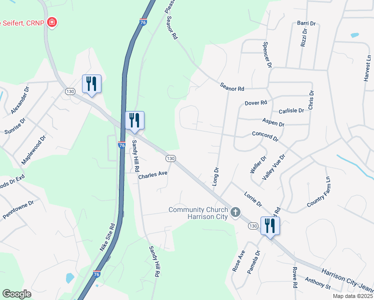 map of restaurants, bars, coffee shops, grocery stores, and more near 3522 Pennsylvania 130 in Irwin