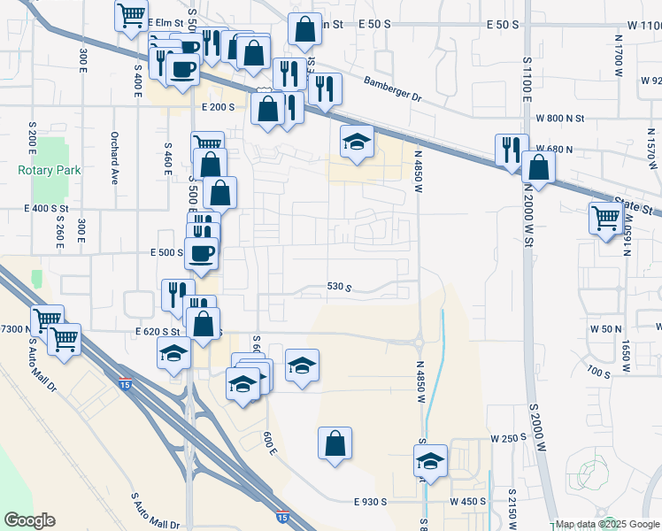 map of restaurants, bars, coffee shops, grocery stores, and more near 752 East 500 South in American Fork