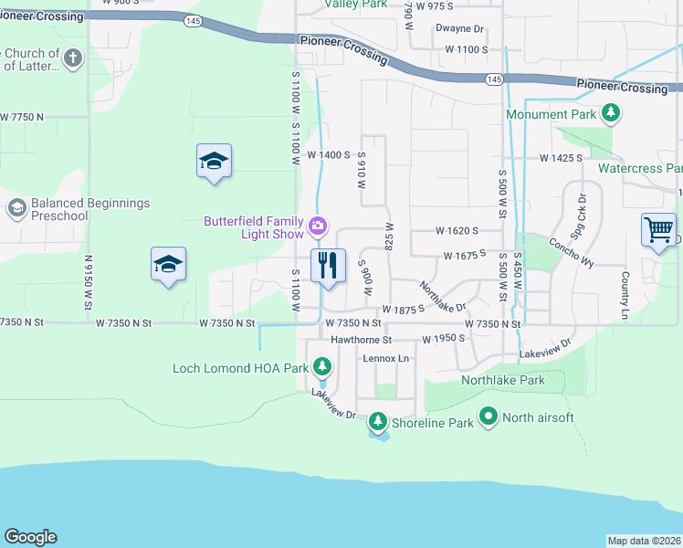 map of restaurants, bars, coffee shops, grocery stores, and more near 1751 South 1025 West in Lehi