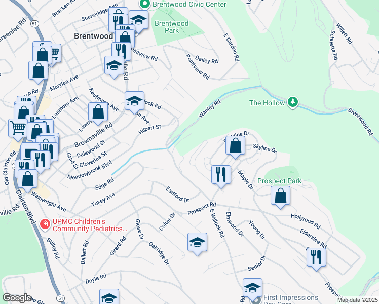 map of restaurants, bars, coffee shops, grocery stores, and more near 1585 Bevan Road in Pittsburgh