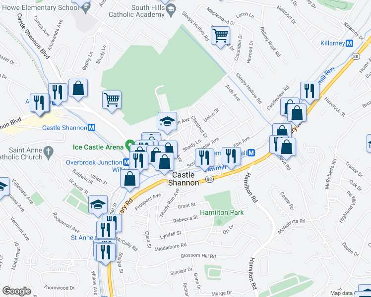 map of restaurants, bars, coffee shops, grocery stores, and more near 3702 Poplar Avenue in Pittsburgh