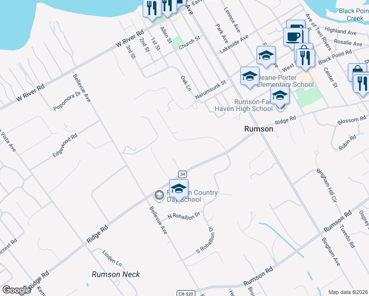 map of restaurants, bars, coffee shops, grocery stores, and more near 13 Sheraton Lane in Rumson