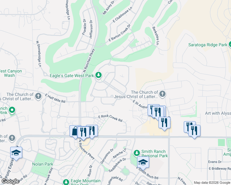 map of restaurants, bars, coffee shops, grocery stores, and more near 3755 Royal Troon Drive in Eagle Mountain