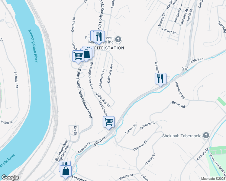 map of restaurants, bars, coffee shops, grocery stores, and more near 402 Oakhurst Avenue in North Versailles