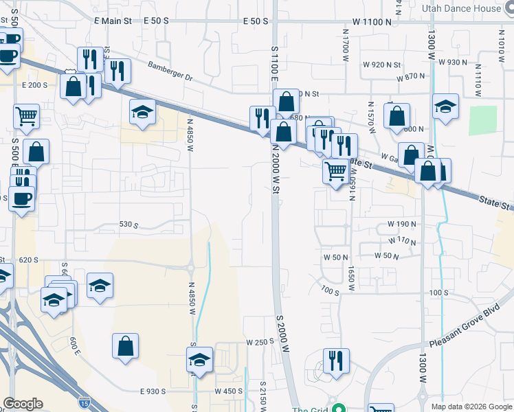 map of restaurants, bars, coffee shops, grocery stores, and more near 517 South 1040 East in American Fork