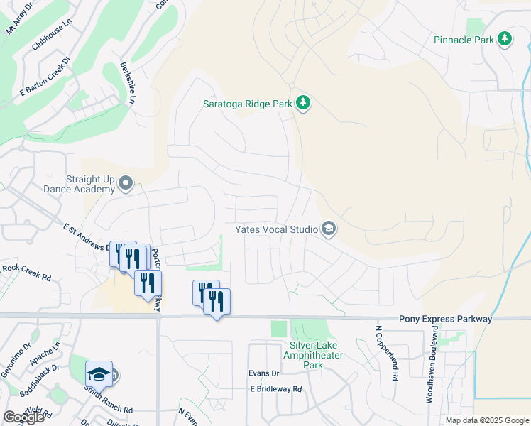 map of restaurants, bars, coffee shops, grocery stores, and more near 202 Valcrest Drive in Saratoga Springs