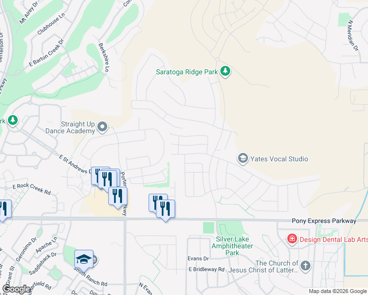 map of restaurants, bars, coffee shops, grocery stores, and more near 1831 Newcastle Lane in Saratoga Springs