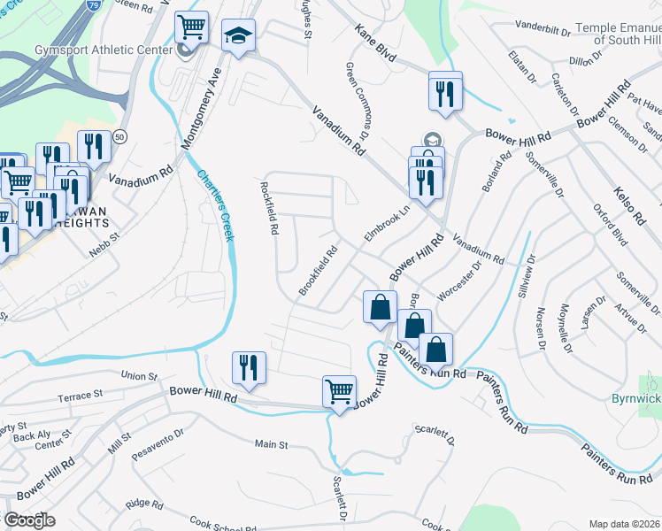 map of restaurants, bars, coffee shops, grocery stores, and more near 2034 Elmbrook Lane in Pittsburgh