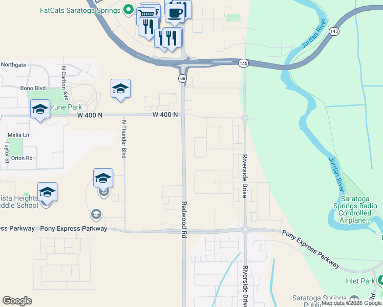 map of restaurants, bars, coffee shops, grocery stores, and more near 261 North Roundabout Street in Saratoga Springs