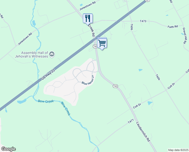 map of restaurants, bars, coffee shops, grocery stores, and more near 1809 Blue Heron Lane in Palmyra