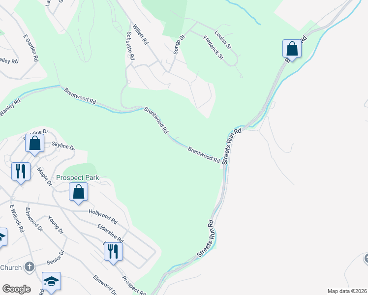 map of restaurants, bars, coffee shops, grocery stores, and more near 3960 Brentwood Road in Pittsburgh