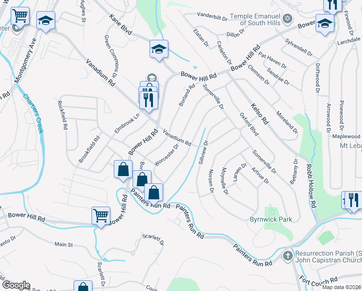 map of restaurants, bars, coffee shops, grocery stores, and more near 1918 Berkwood Drive in Pittsburgh