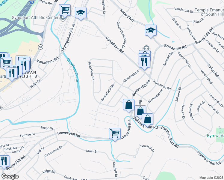 map of restaurants, bars, coffee shops, grocery stores, and more near 2034 Elmbrook Lane in Pittsburgh