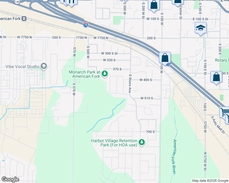 map of restaurants, bars, coffee shops, grocery stores, and more near 474 South 340 West in American Fork