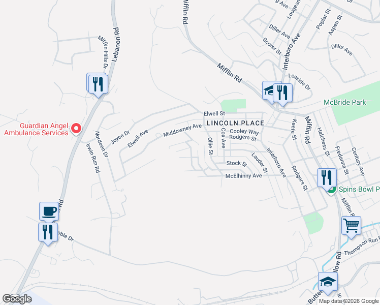 map of restaurants, bars, coffee shops, grocery stores, and more near 5700 Dellaglen Avenue in Pittsburgh
