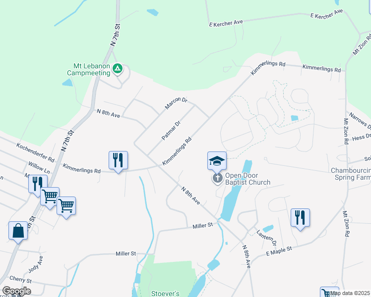 map of restaurants, bars, coffee shops, grocery stores, and more near 826 Kimmerlings Road in Lebanon