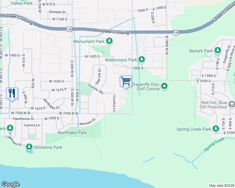 map of restaurants, bars, coffee shops, grocery stores, and more near 1771 Country Lane in Lehi