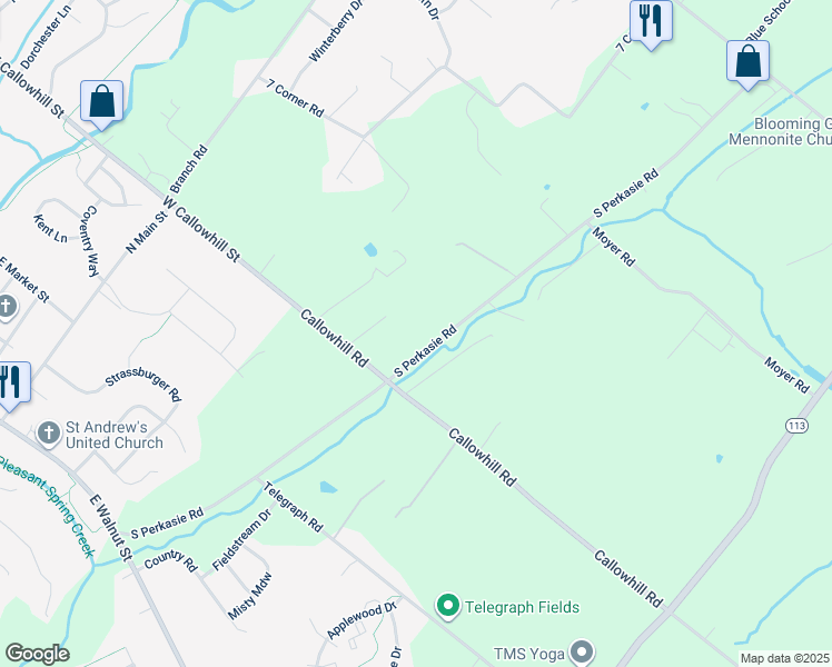 map of restaurants, bars, coffee shops, grocery stores, and more near 420 South Perkasie Road in Perkasie