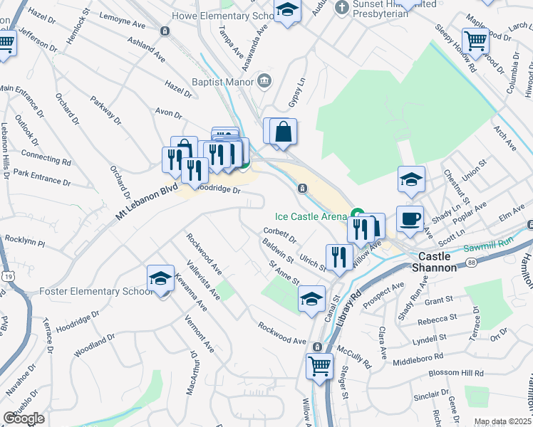 map of restaurants, bars, coffee shops, grocery stores, and more near 809 Corbett Drive in Pittsburgh