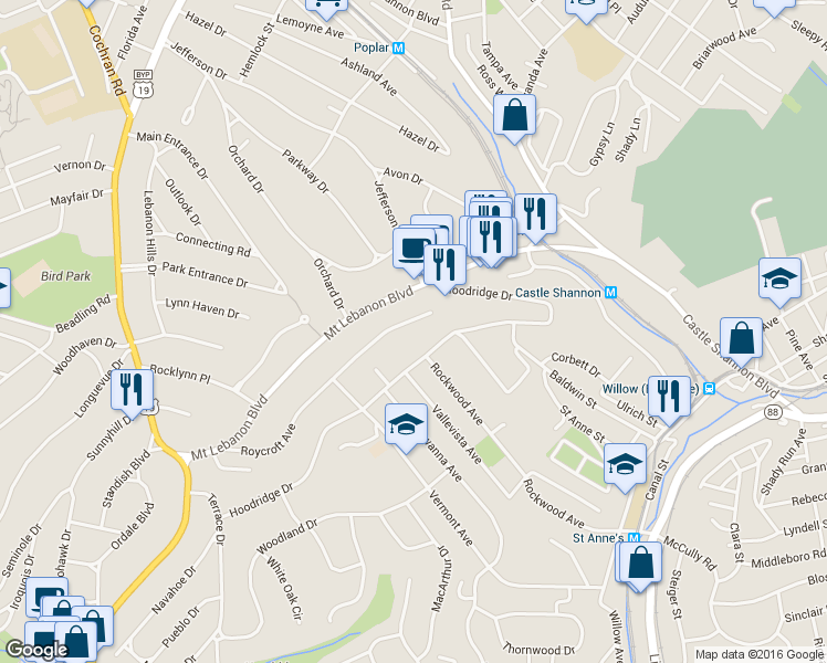 map of restaurants, bars, coffee shops, grocery stores, and more near 248 Roycroft Avenue in Pittsburgh