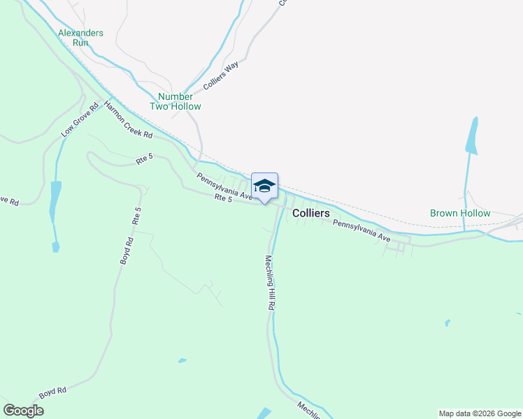 map of restaurants, bars, coffee shops, grocery stores, and more near 1301 Mechling Hill Road in Brooke