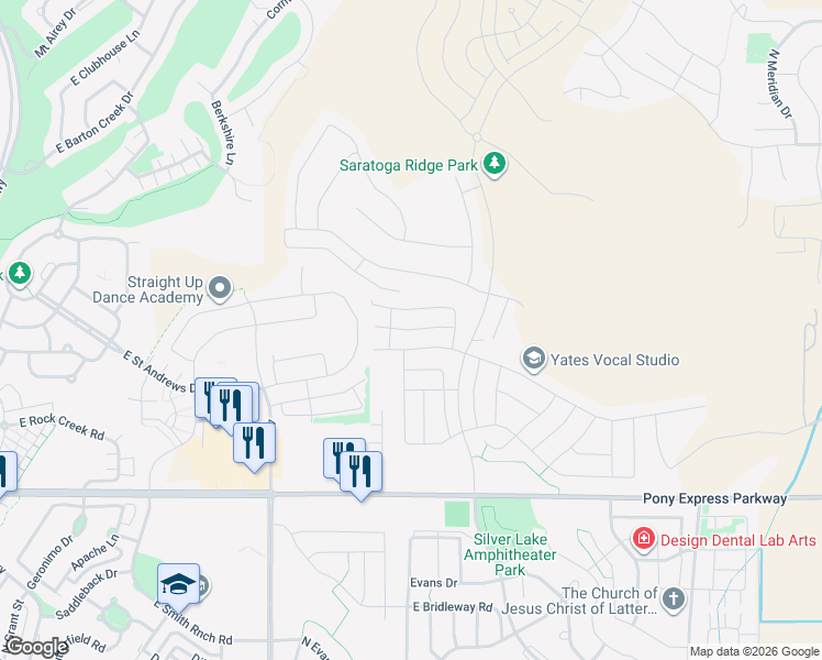 map of restaurants, bars, coffee shops, grocery stores, and more near West Terra Vista Lane in Saratoga Springs