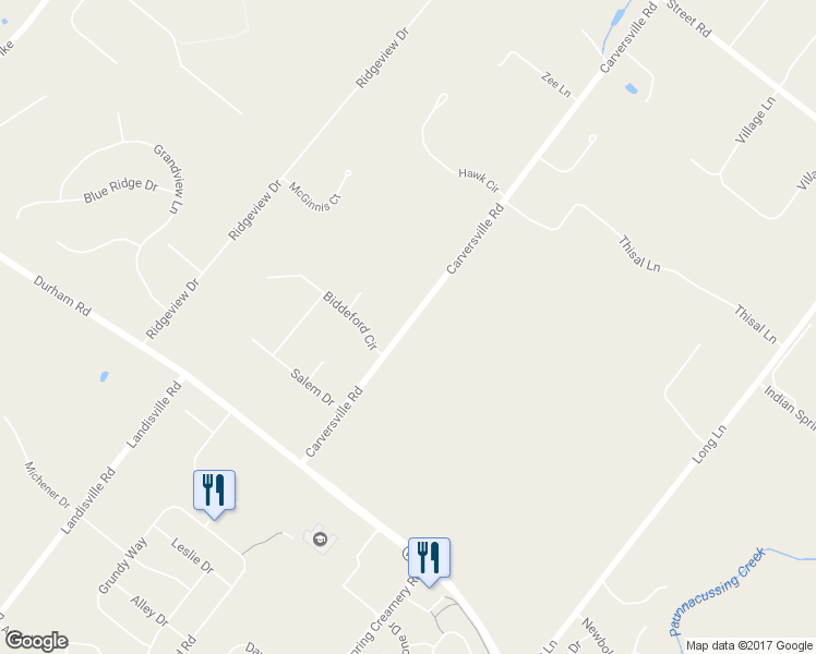 map of restaurants, bars, coffee shops, grocery stores, and more near 5441 Carversville Road in Doylestown