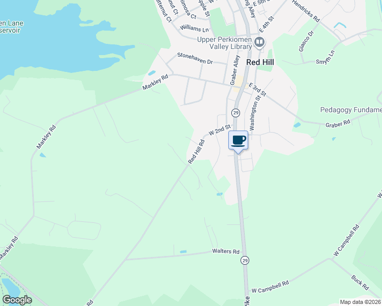 map of restaurants, bars, coffee shops, grocery stores, and more near 1211 Red Hill Road in Red Hill