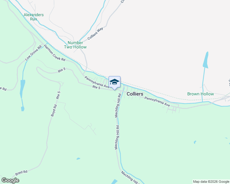 map of restaurants, bars, coffee shops, grocery stores, and more near 1301 Mechling Hill Road in Colliers