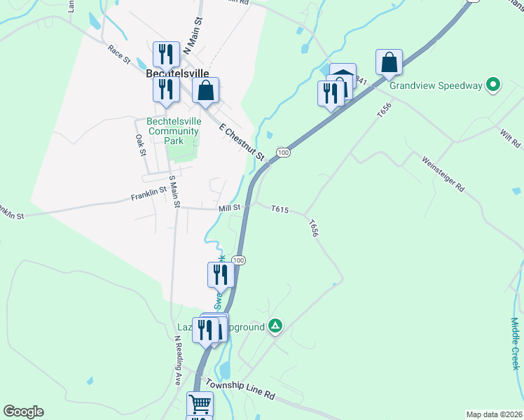 map of restaurants, bars, coffee shops, grocery stores, and more near 24 Meitzler Road in Bechtelsville