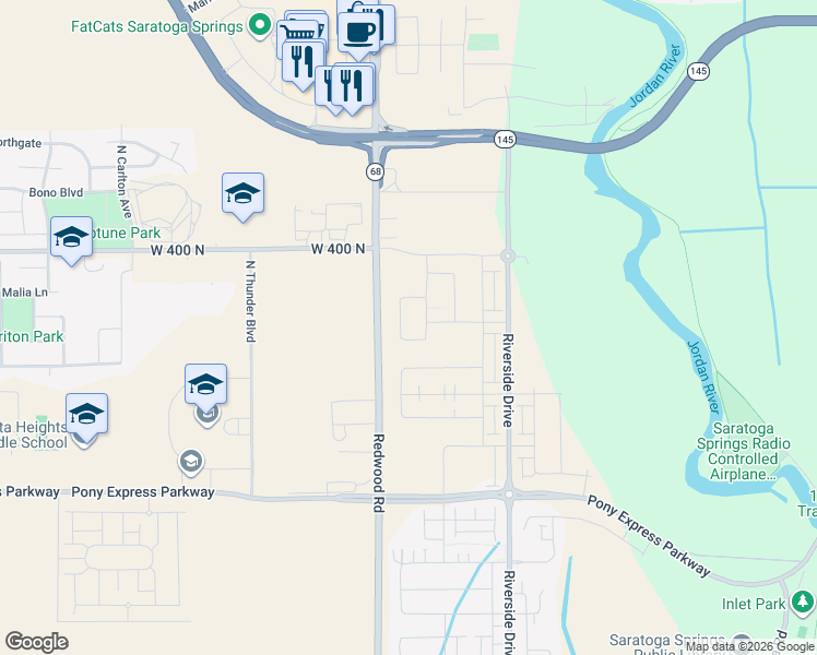 map of restaurants, bars, coffee shops, grocery stores, and more near 276 North Roundabout Street in Saratoga Springs