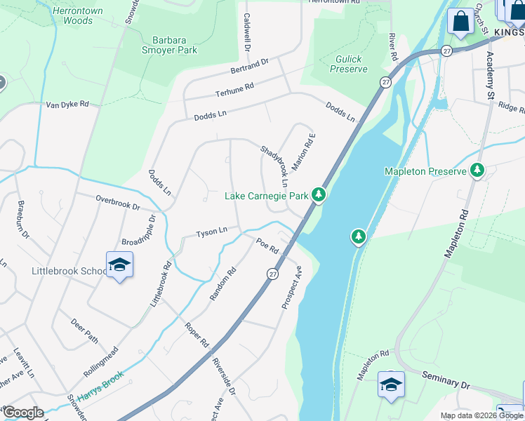 map of restaurants, bars, coffee shops, grocery stores, and more near 39 Poe Road in Princeton