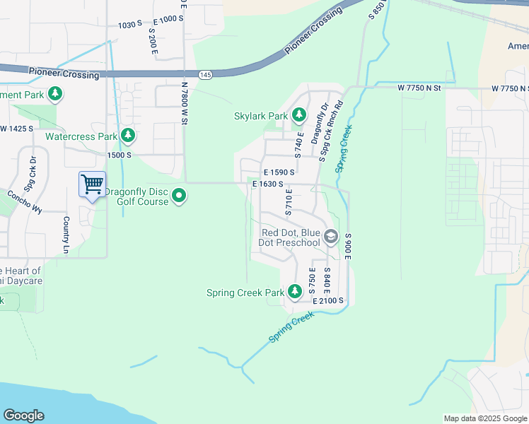 map of restaurants, bars, coffee shops, grocery stores, and more near 598 Sandhill Court in Lehi