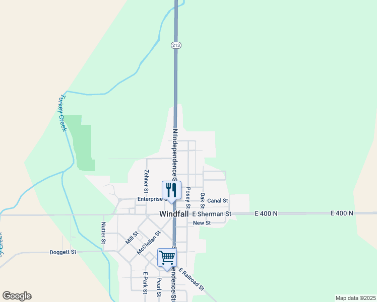 map of restaurants, bars, coffee shops, grocery stores, and more near 609 Posey St in Windfall