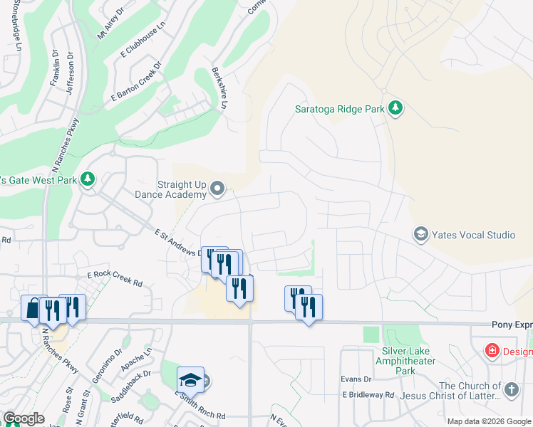 map of restaurants, bars, coffee shops, grocery stores, and more near 4206 East Bonne Vista Drive in Eagle Mountain