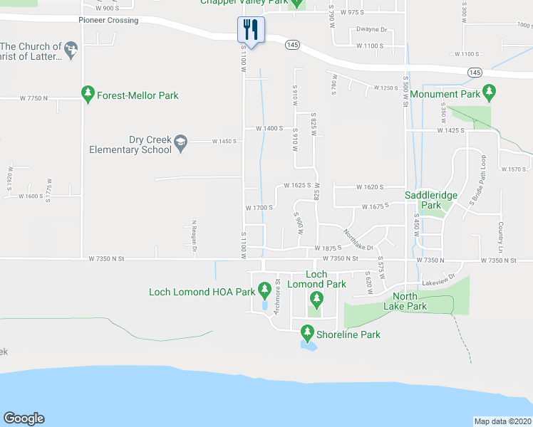 map of restaurants, bars, coffee shops, grocery stores, and more near 1021 West 1700 South in Lehi